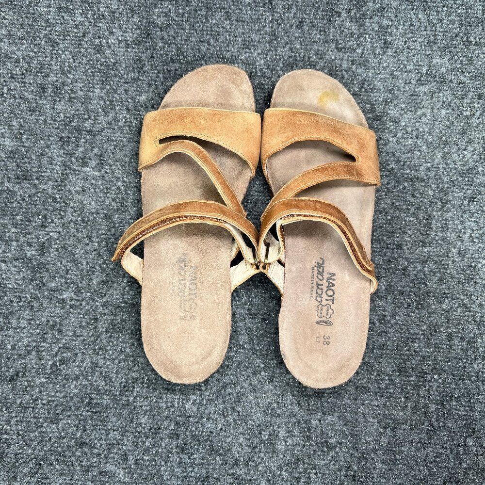 NAOT Sandals Womens Size 7.5 Brown Leather Strap Comfort Casual Slide Flip Flops - Picture 8 of 11